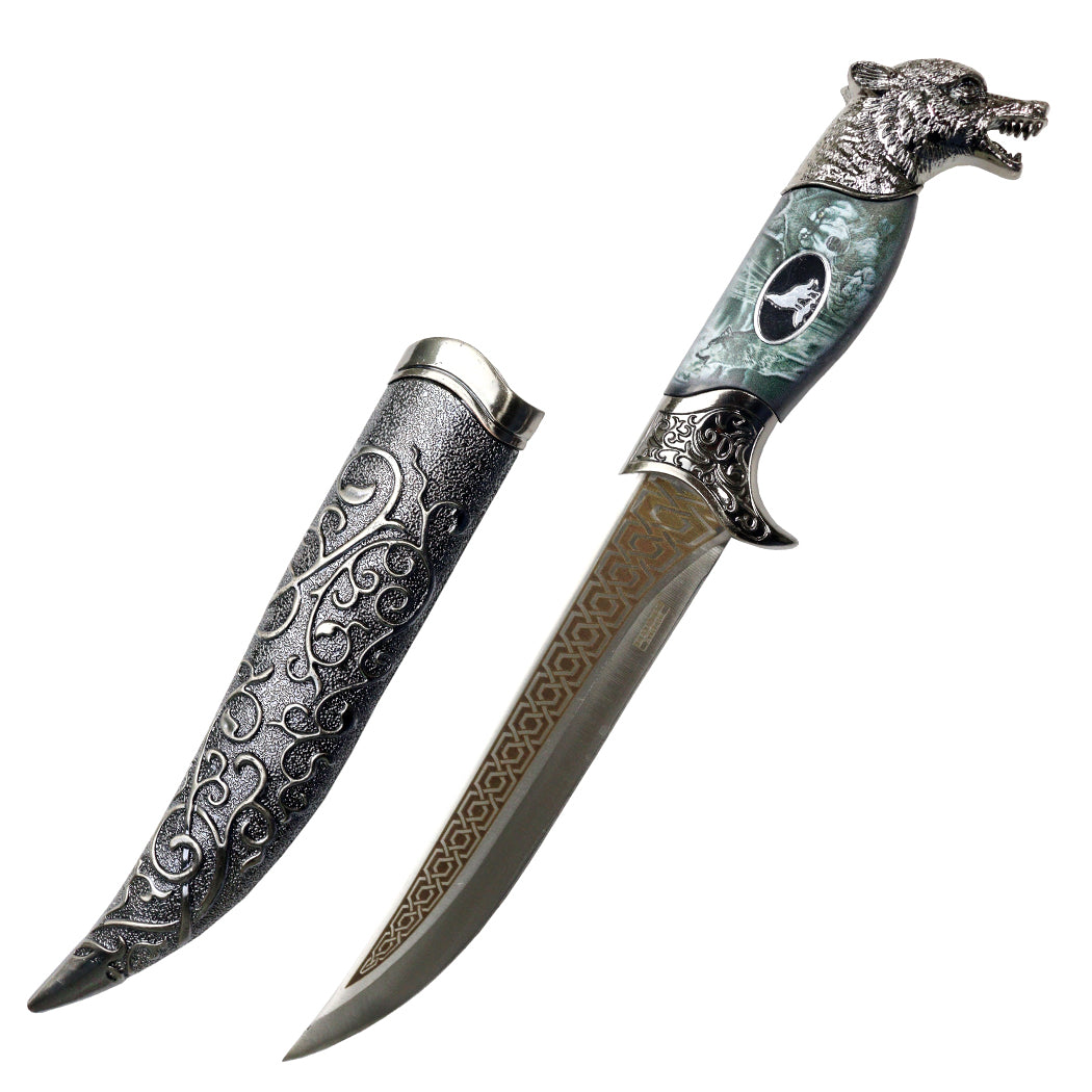 Defender-Xtreme 12" Wolf Head Stainless Steel Blade Fantasy Dagger With Plastic Sheath