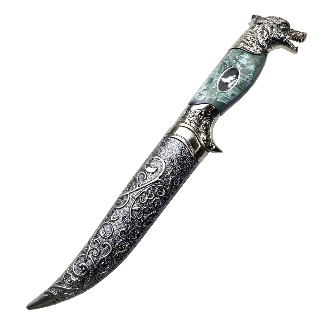 Defender-Xtreme 12" Wolf Head Stainless Steel Blade Fantasy Dagger With Plastic Sheath