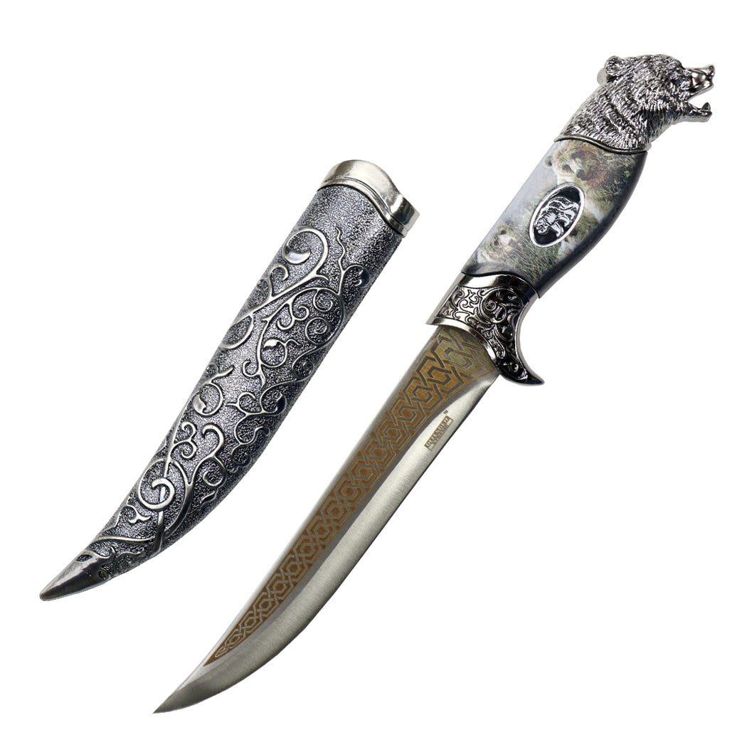 Defender-Xtreme 12" Bear Head Stainless Steel Blade Fantasy Dagger With Plastic Sheath