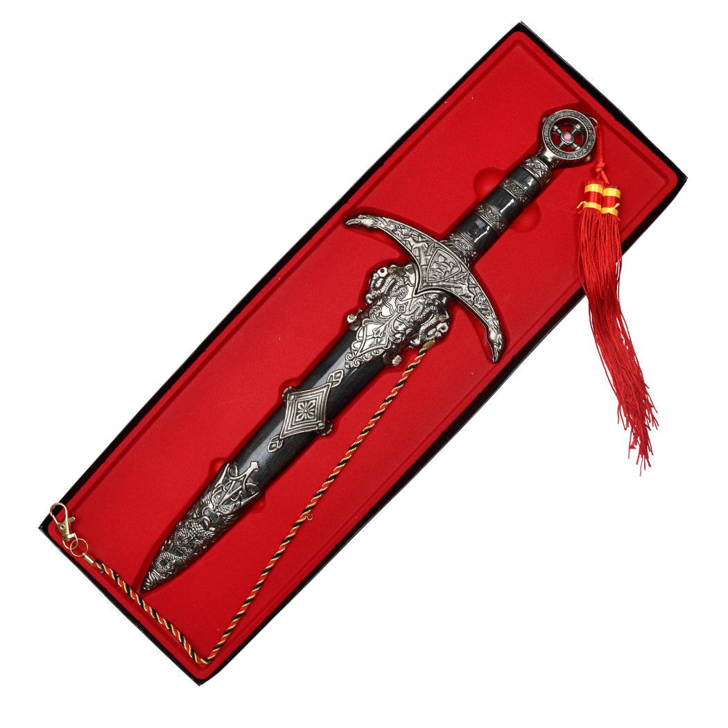 18.5" Collectible Style Stainless Steel Blade Dagger With Cord Chain & Plastic Sheath