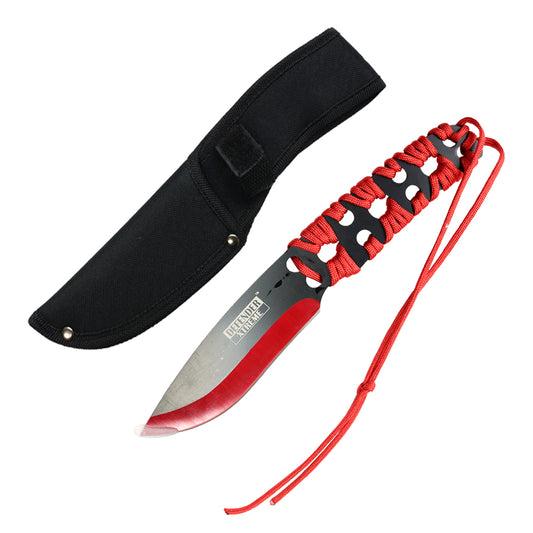 Defender-Xtreme 10" Black & Red Blade Handle Hunting Knife With Sheath