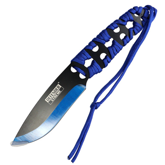 Defender-Xtreme 10" Black & Blue Blade Hunting Knife With Sheath