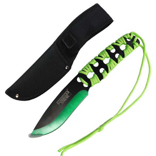 Defender-Xtreme 10" Black & Green Blade Handle Hunting Knife With Sheath