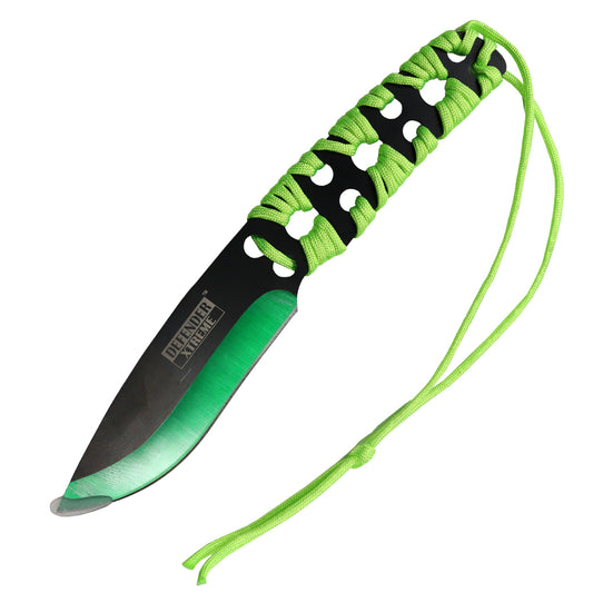 Defender-Xtreme 10" Black & Green Blade Handle Hunting Knife With Sheath