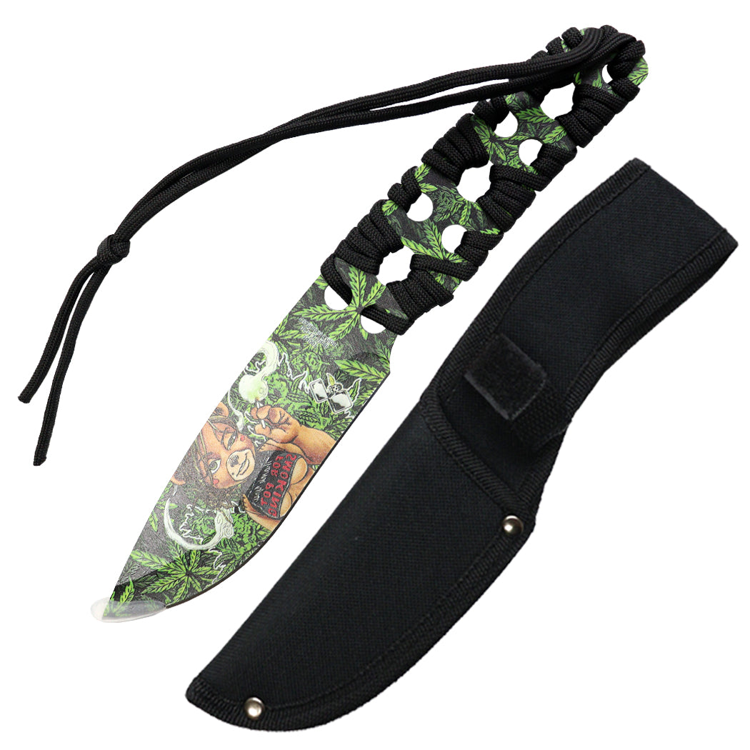 Defender 10" 3D Leaves & Girl Pattern Blade Hunting Knife With Sheath