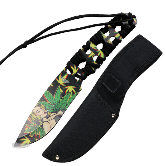 Defender 10" 3D Girl & Leaves Pattern Blade Hunting Knife With Sheath