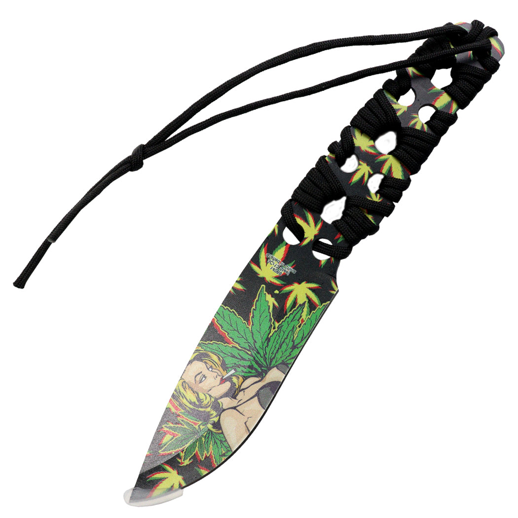 Defender 10" 3D Girl & Leaves Pattern Blade Hunting Knife With Sheath