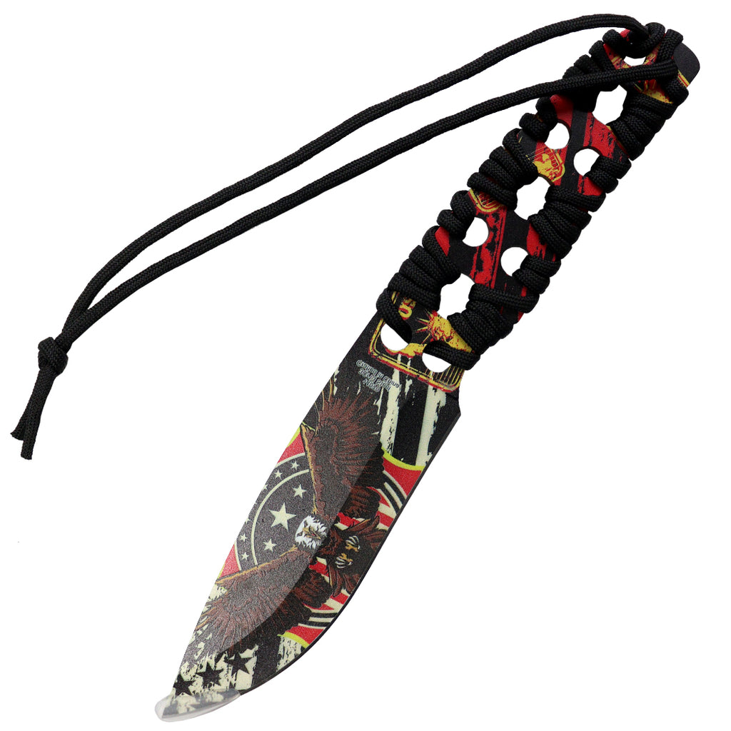 Defender 10" 3D Eagle & USA Flag Pattern Blade Hunting Knife With Sheath