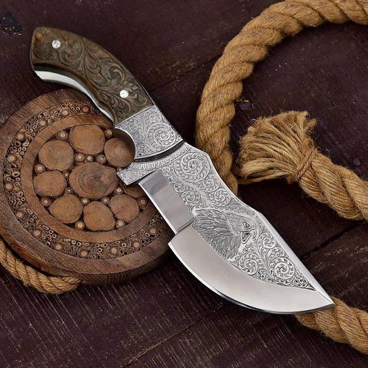 TheBoneEdge 11" Full Tang Engraved Blade & Handle Custom Hand Made Tracker Hunting knife With Sheath