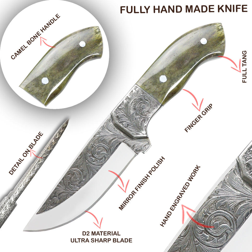 TheBoneEdge 10" Hand Made Green & Brown Wood Handle Hunting knife