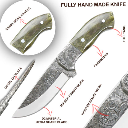 TheBoneEdge 10" Hand Made Green & Brown Wood Handle Hunting knife