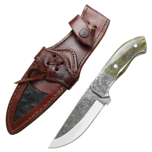 TheBoneEdge 10" Hand Made Green & Brown Wood Handle Hunting knife