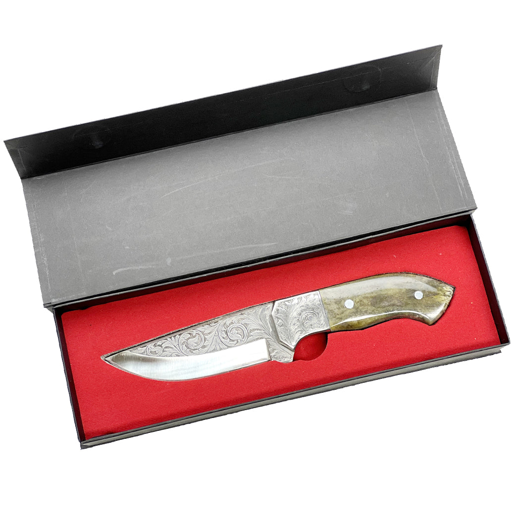 TheBoneEdge 10" Hand Made Green & Brown Wood Handle Hunting knife