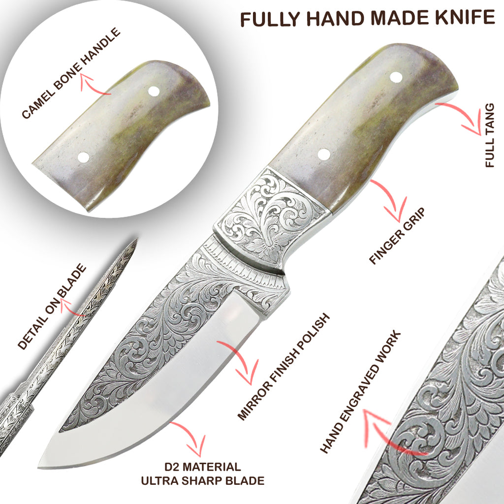 TheBoneEdge 10" Wood Handle Engraved Blade Hand Made Hunting knife