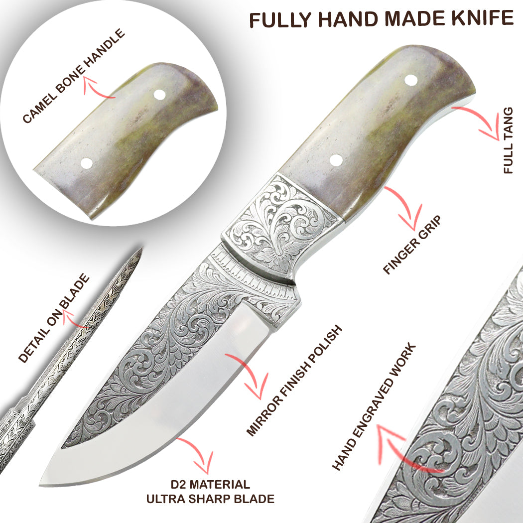 TheBoneEdge 10" Wood Handle Engraved Blade Hand Made Hunting knife