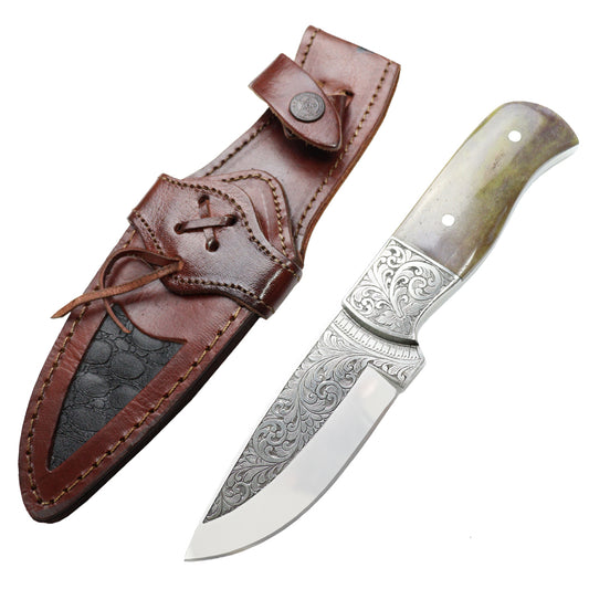 TheBoneEdge 10" Wood Handle Engraved Blade Hand Made Hunting knife