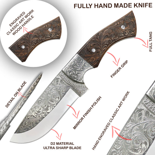TheBoneEdge 10" Rose Wood Handle Hand Made Tracker Hunting knife