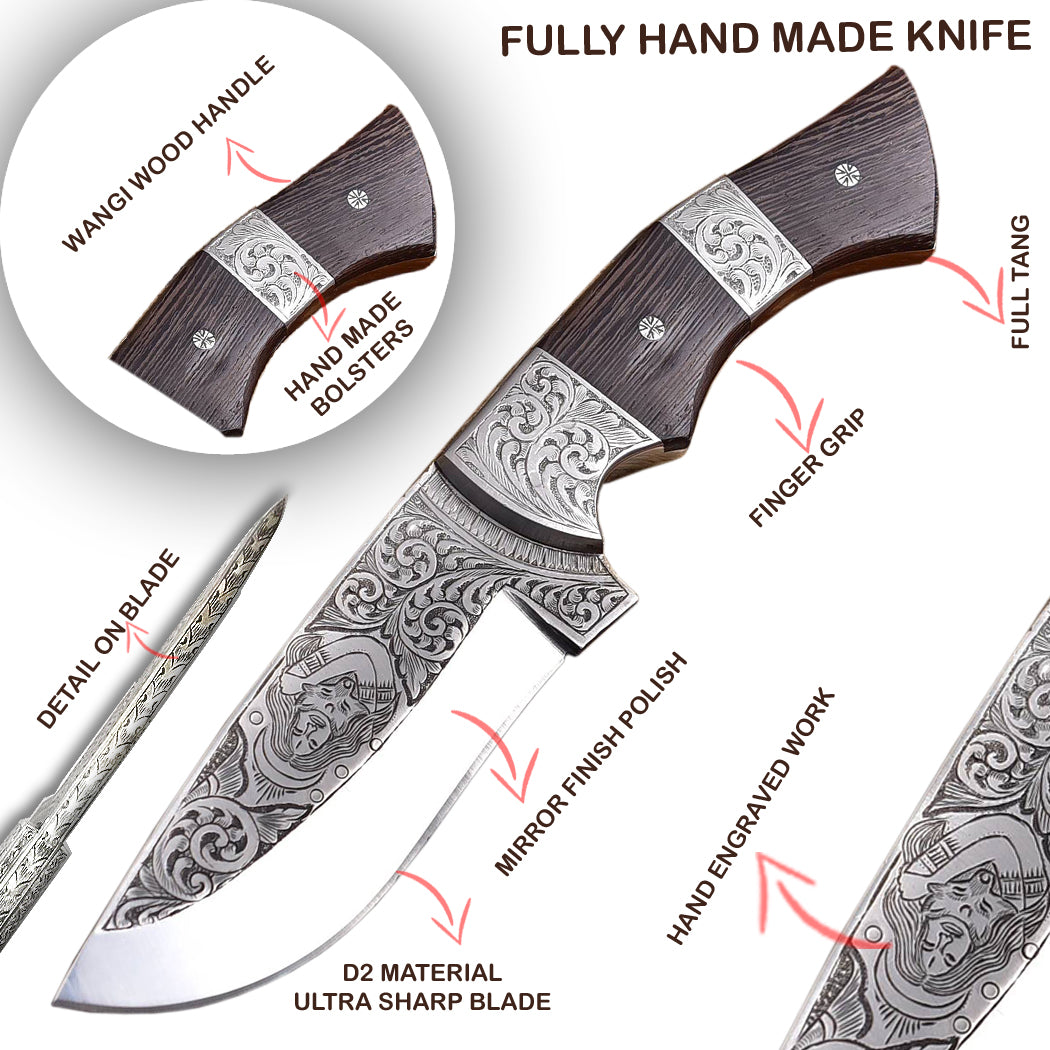 TheBoneEdge 10" Engraved Blade Hand Made Tracker Hunting knife