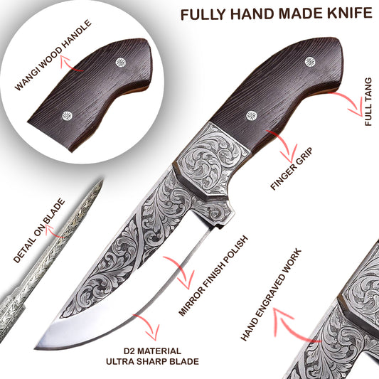 TheBoneEdge 10" Hand Made Wanging Wood Handle Tracker Hunting knife