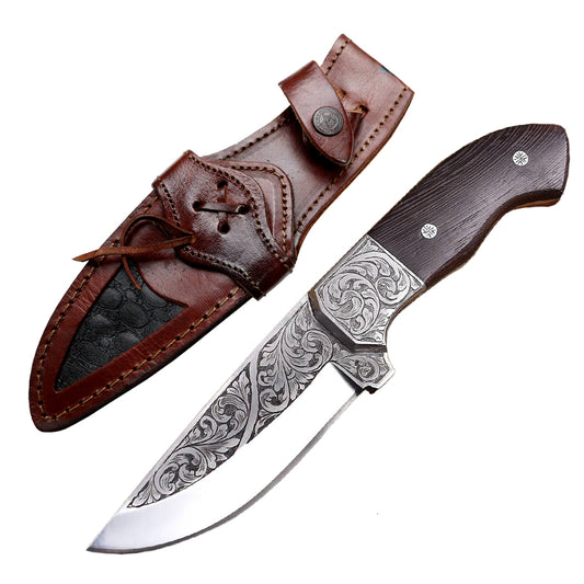 TheBoneEdge 10" Hand Made Wanging Wood Handle Tracker Hunting knife