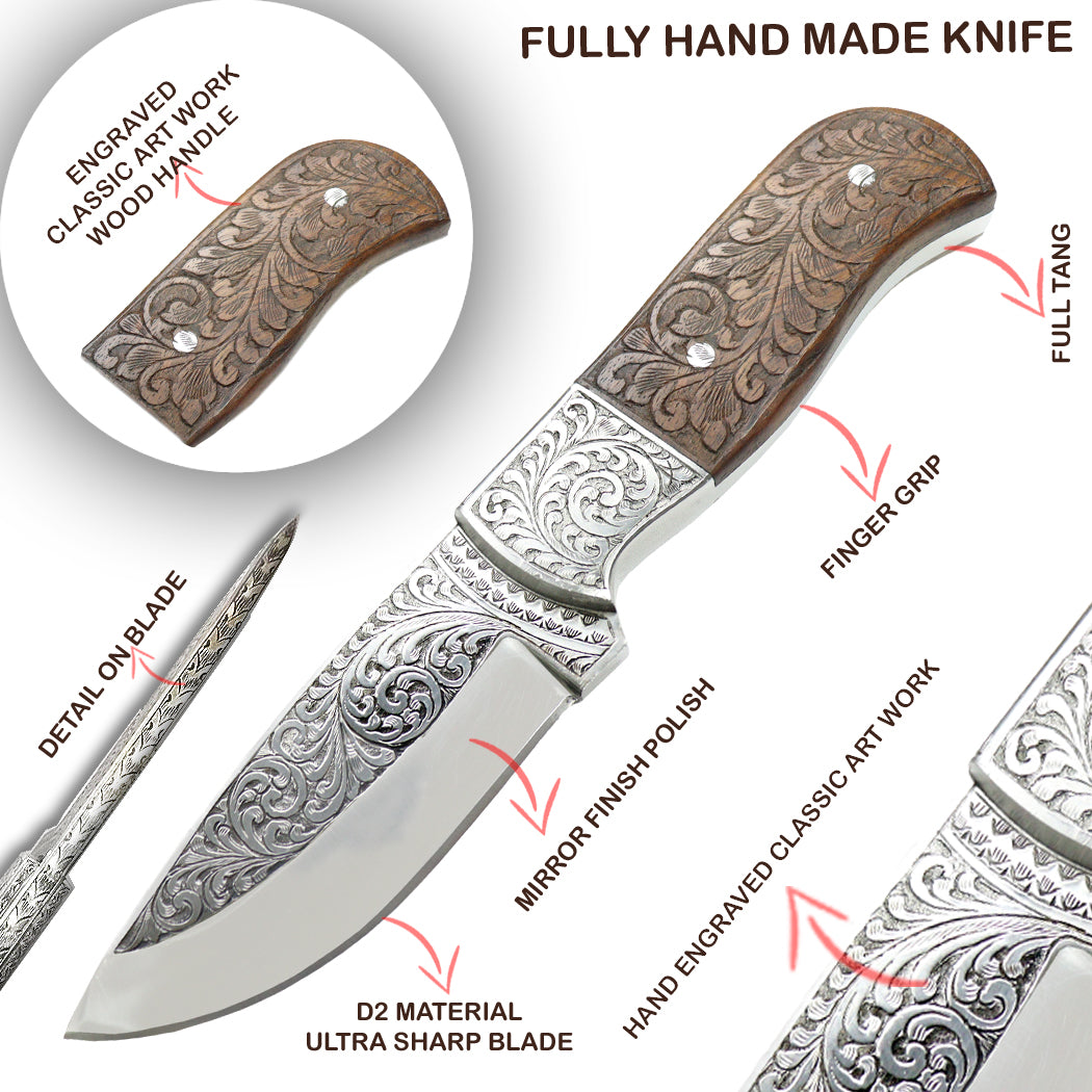 TheBoneEdge 9" Rose Wood Handle Hand Made Tracker Hunting knife