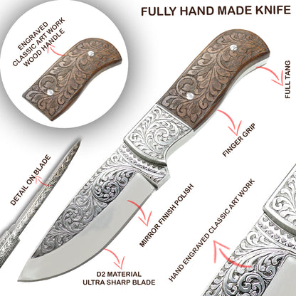 TheBoneEdge 9" Rose Wood Handle Hand Made Tracker Hunting knife
