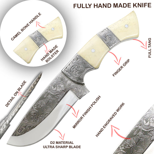 TheBoneEdge 10" Engraved Blade Custom Hand Made Tracker Hunting knife