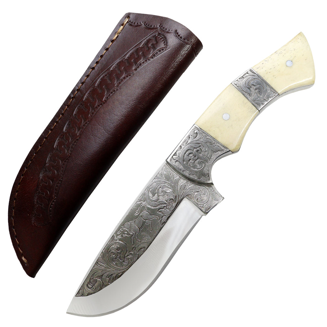 TheBoneEdge 10" Engraved Blade Custom Hand Made Tracker Hunting knife