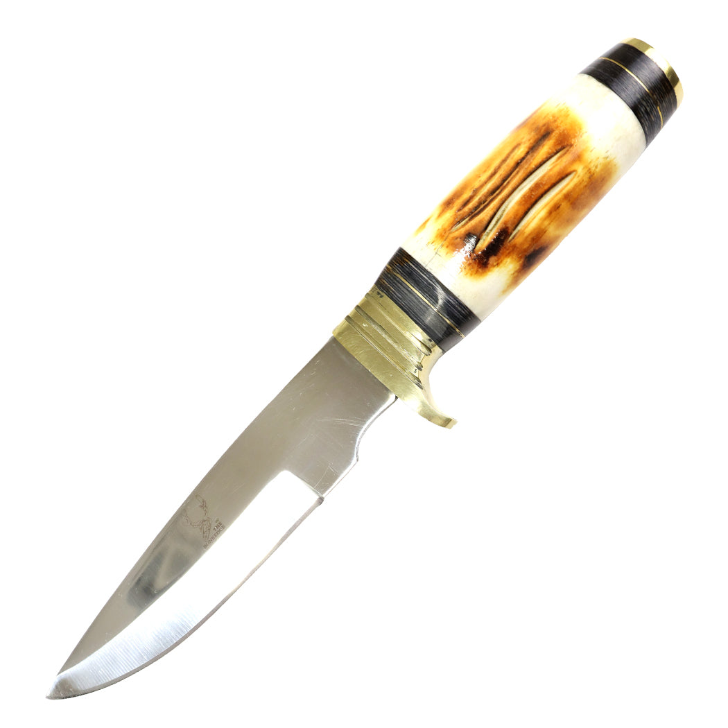 TheBoneEdge 10.5" Skinner Knife Sharp Blade Burn Bone Handle With Leather Sheath