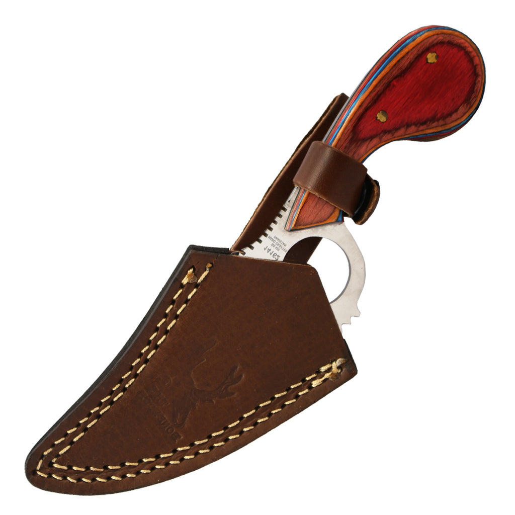 Defender-Xtreme 7" Multi Wood Handle Skinner Knife Sharp Blade With Leather Sheath