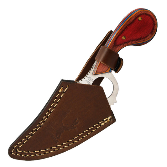 Defender-Xtreme 7" Multi Wood Handle Skinner Knife Sharp Blade With Leather Sheath
