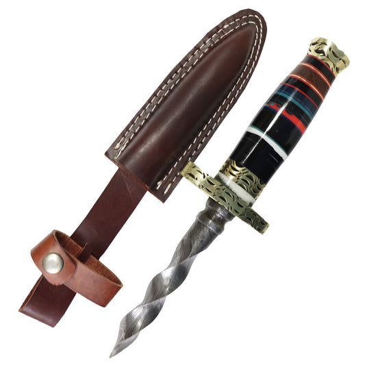 TheBoneEdge 11" Twist Kris Triangle Blade Dagger Damascus Steel Multi Resin Handle