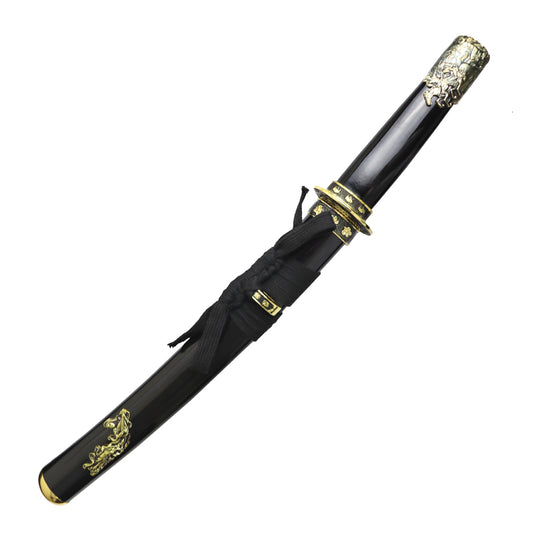 TheBoneEdge 19.5" Carbon Steel Blade Samurai Sword Black Gold Emblem Scabbard