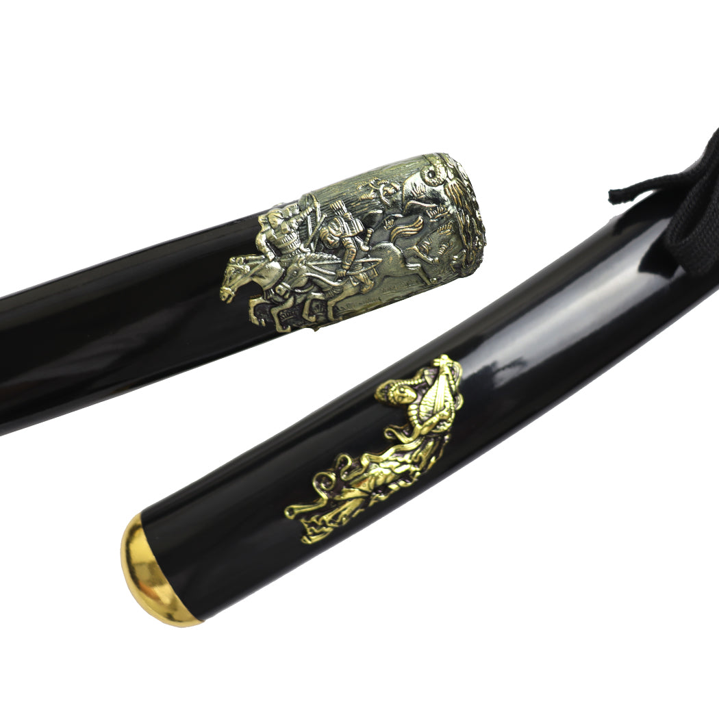 TheBoneEdge 19.5" Carbon Steel Blade Samurai Sword Black Gold Emblem Scabbard