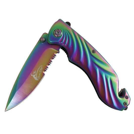 TheBoneEdge 8.5" Rainbow Color Drop Point Blade Spring Assisted Folding Knife