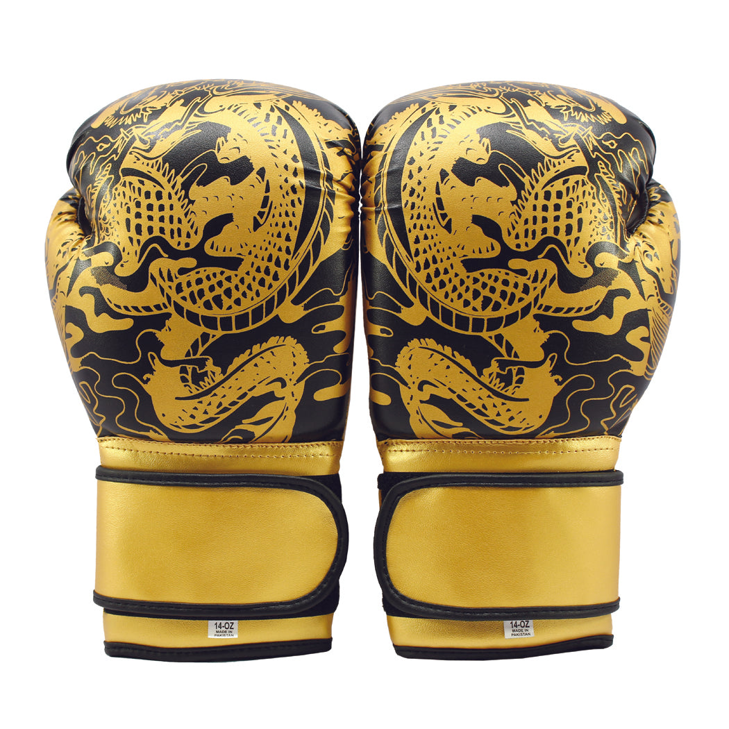 Last Punch 3D Printed Pro Style Training Sparring Boxing Gloves - Black & Gold 14 Oz 