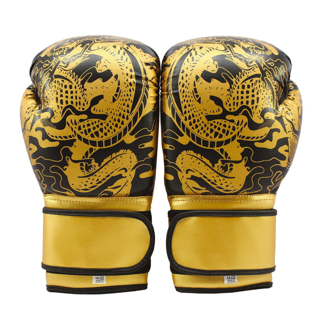 Last Punch 3D Printed Pro Style Training Sparring Boxing Gloves - Black & Gold 14 Oz 