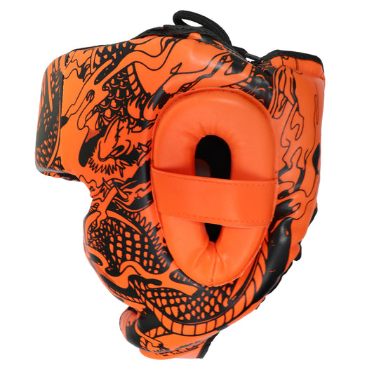 Last Punch 3D Printed Orange & Black Heavy Duty Cheek Protection Training Boxing Headgear