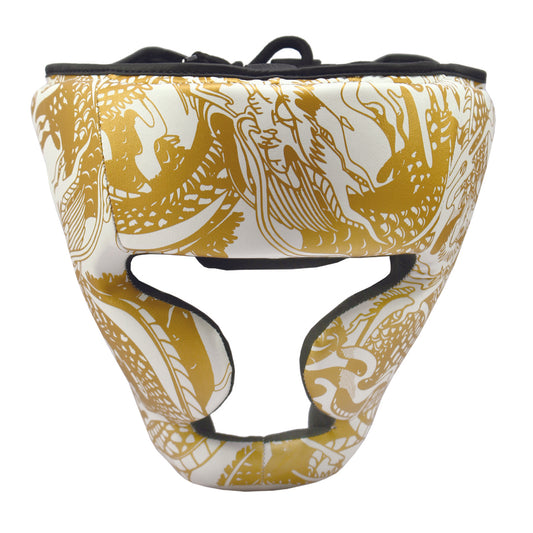 Last Punch 3D Printed White & Gold Heavy Duty Cheek Protection Training Boxing Headgear