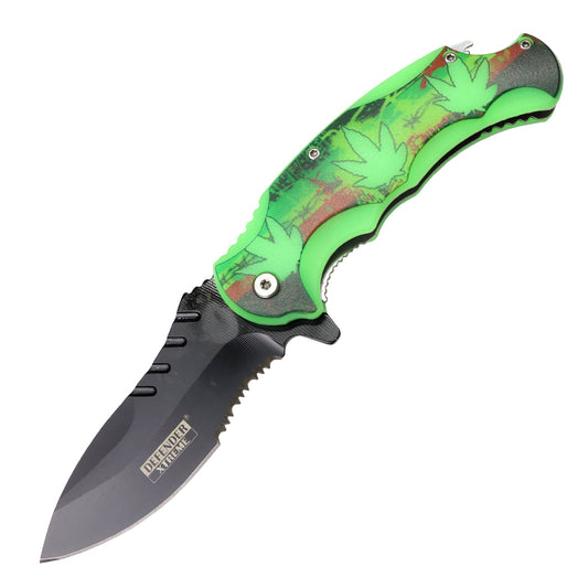 Defender-Xtreme 8" Leaf Design & Bottle Opener Handle Spring Assisted Folding Knife