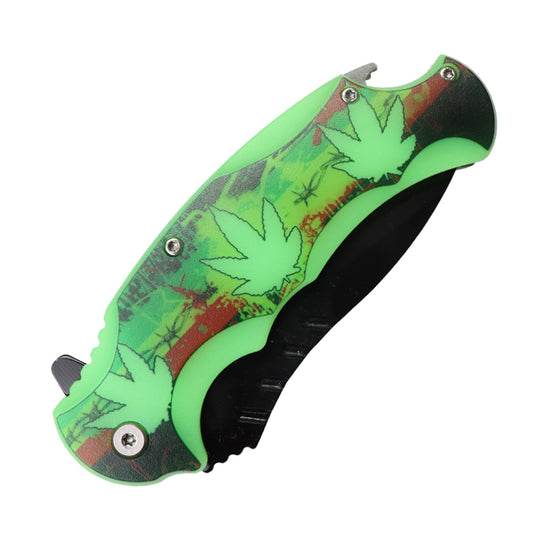 Defender-Xtreme 8" Leaf Design & Bottle Opener Handle Spring Assisted Folding Knife