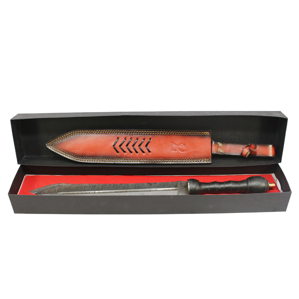 TheBoneEdge 23" Damascus Steel Gladius Sword With Leather Wrap Handle & Sheath