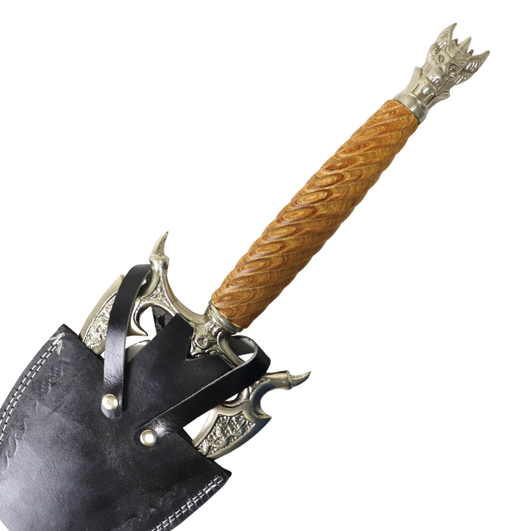 38" Twist Wood Handle Dull Finished Blade Medieval Sword With Sheath