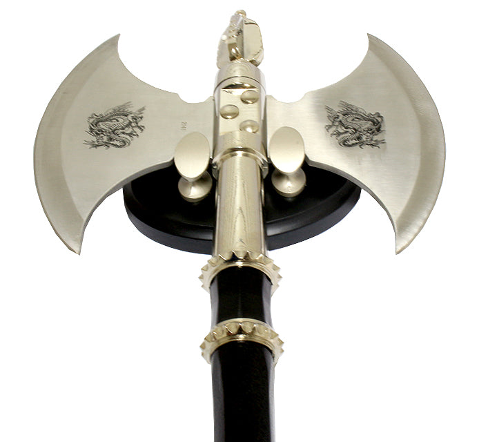 Defender 21"  Medieval Double Blade Stainless Steel Axe With Wall Plaque