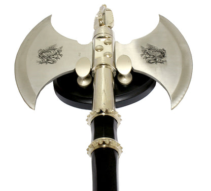 Defender 21"  Medieval Double Blade Stainless Steel Axe With Wall Plaque
