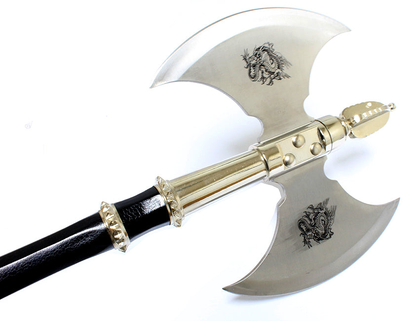 Defender 21"  Medieval Double Blade Stainless Steel Axe With Wall Plaque
