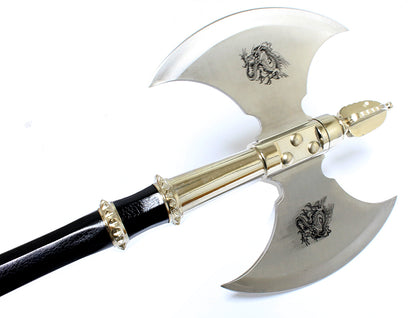 Defender 21"  Medieval Double Blade Stainless Steel Axe With Wall Plaque