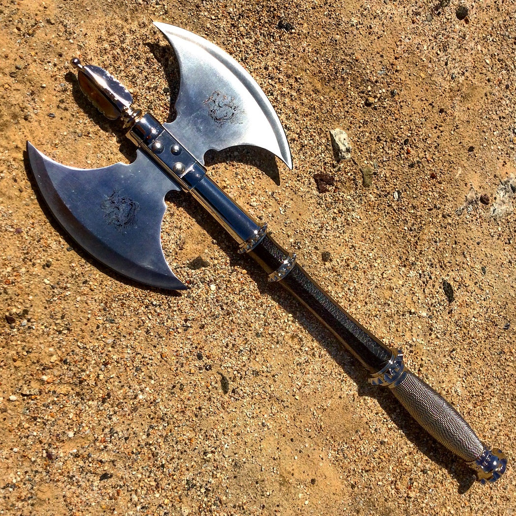 Defender 21"  Medieval Double Blade Stainless Steel Axe With Wall Plaque