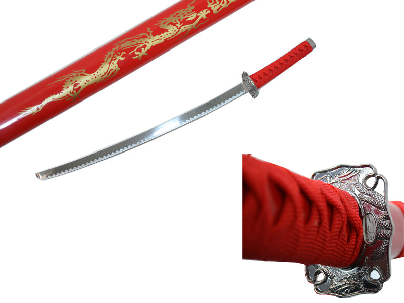 3Pc Set of Japanese Samurai Ninja Katana Swords Good Quality Red Dragon Design
