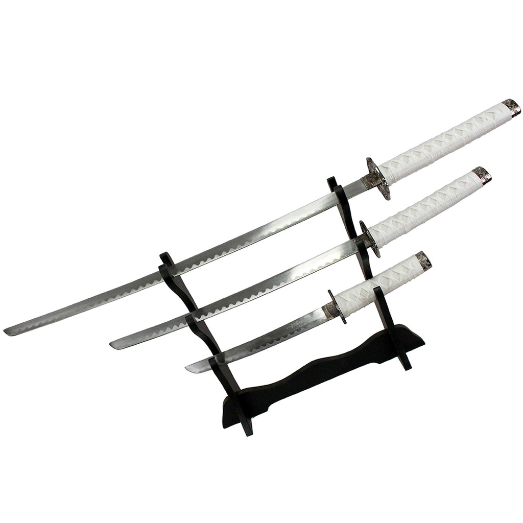 3Pc Set of Japanese Samurai Ninja Katana Swords Good Quality White Dragon Design